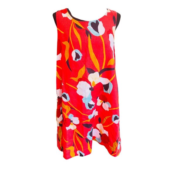 Sigrid Olsen Red Floral Sleeveless Linen Dress M Sustainable Travel Resort - Picture 2 of 10